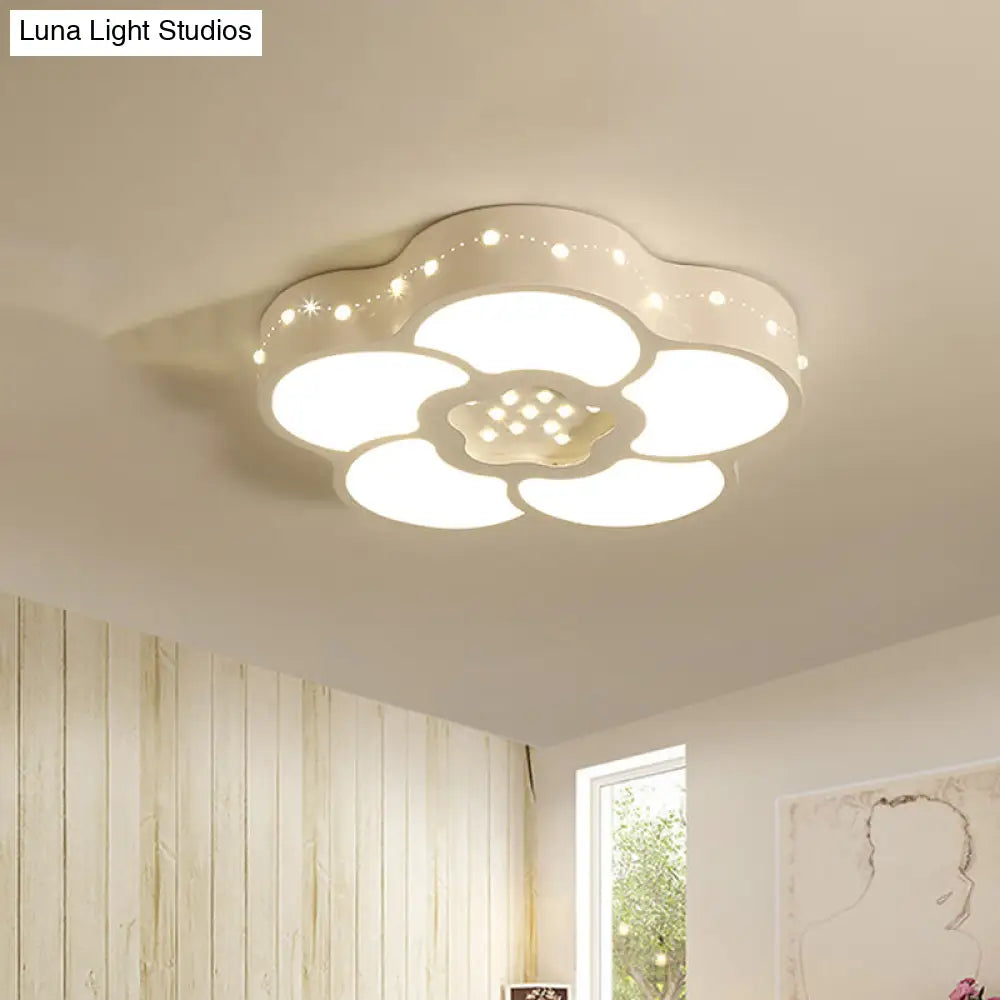 Chrome Crystal Led Ceiling Light Fixture With Simplicity Flower/Moon Design