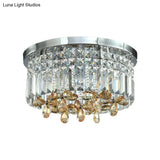 Chrome Cylinder Crystal Led Flush Light For Doorway - 10’/15.5’ Wide