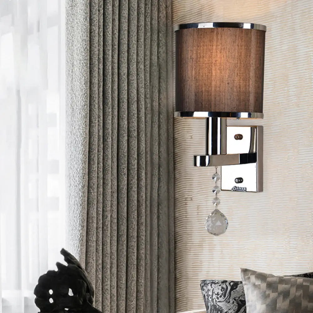 Chrome Cylinder Wall Sconce With Crystal Accent - Perfect For Bedroom Lighting