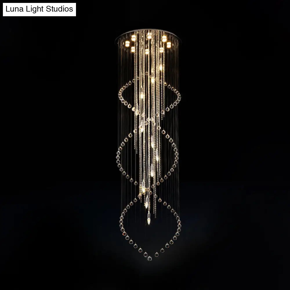 Chrome Finish Crystal Bead Spiral Waterfall Flush Mount Lamp - 5 - Head Stairway Fixture