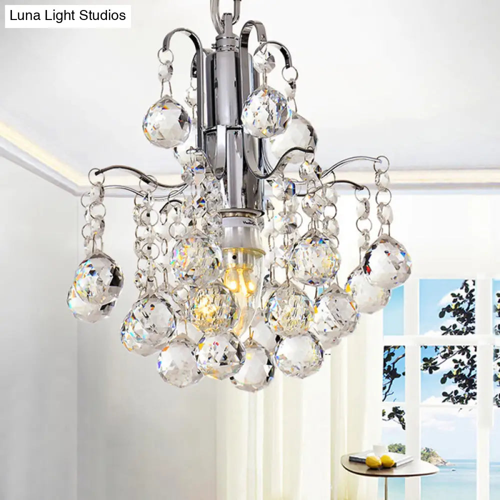 Chrome Finish Crystal Ball Curved Arm Chandelier - Stunning Bare Bulb Lighting