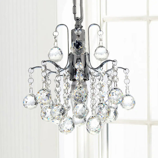 Chrome Finished Crystal Ball Curved Arm Chandelier With Bare Bulbs
