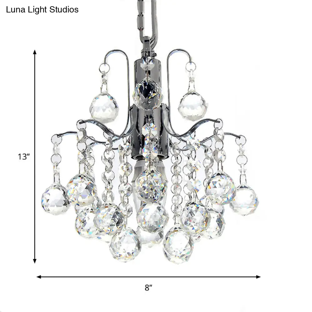 Chrome Finish Crystal Ball Curved Arm Chandelier - Stunning Bare Bulb Lighting