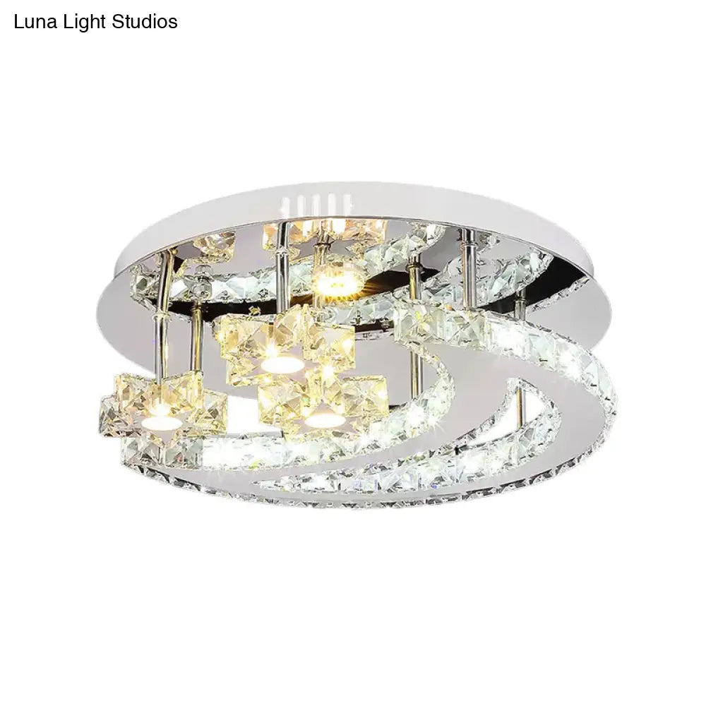 Chrome Flush Mount Light With Moon & Starry Metal Led Ceiling Lamp Luxurious Bedroom Lighting