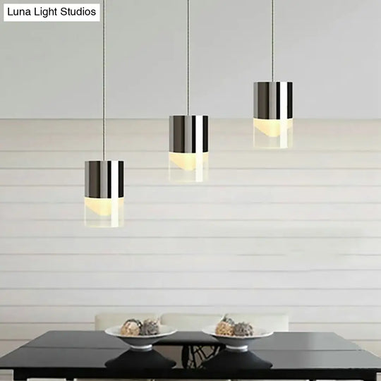 Chrome Glass Pendant Light For Bar With Modern Triple Cylinder Design