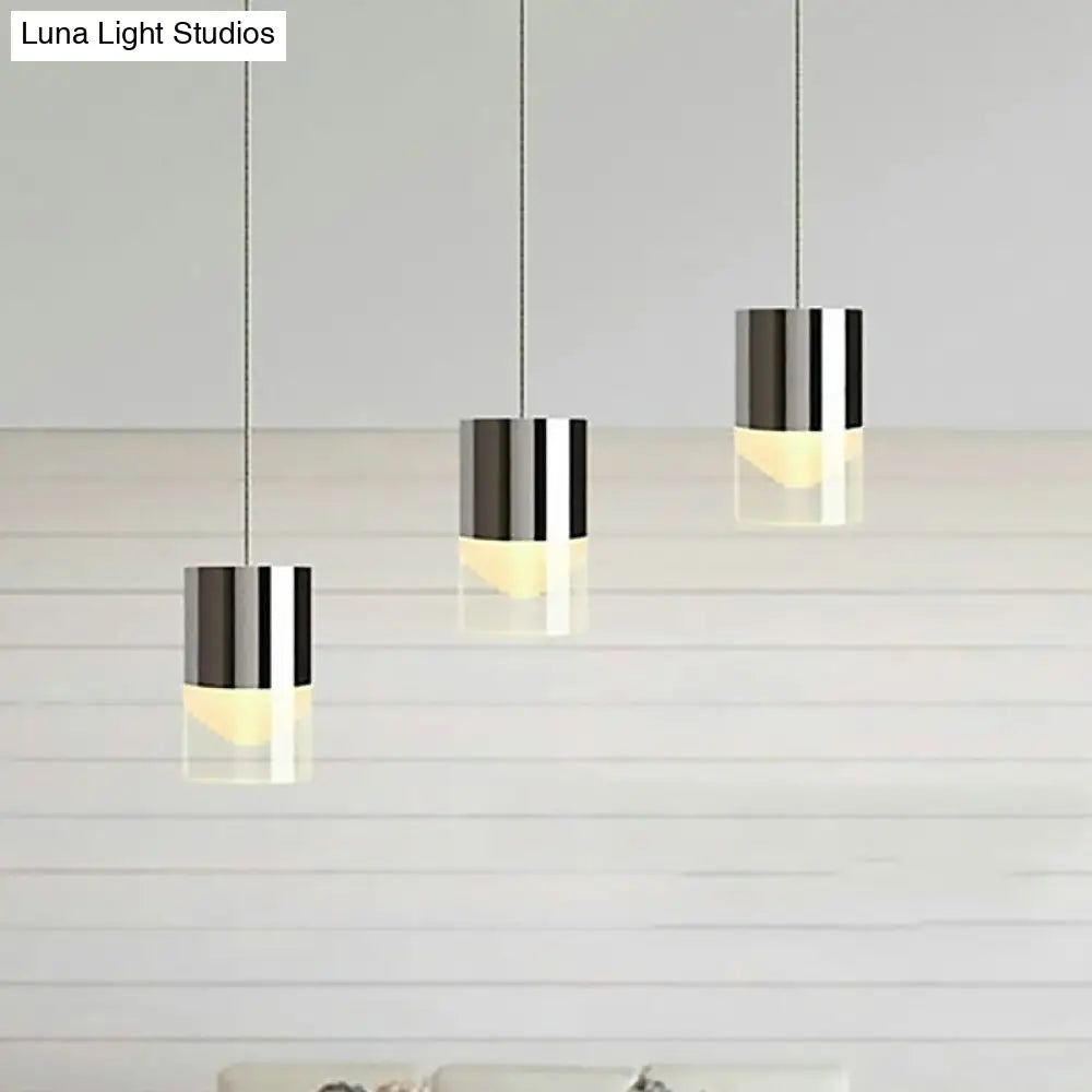 Modern Metal & Glass Chrome Triple Light Cylinder Pendant Lamp For Bar