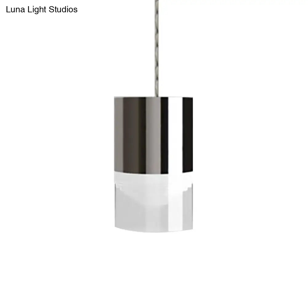 Modern Metal & Glass Chrome Triple Light Cylinder Pendant Lamp For Bar