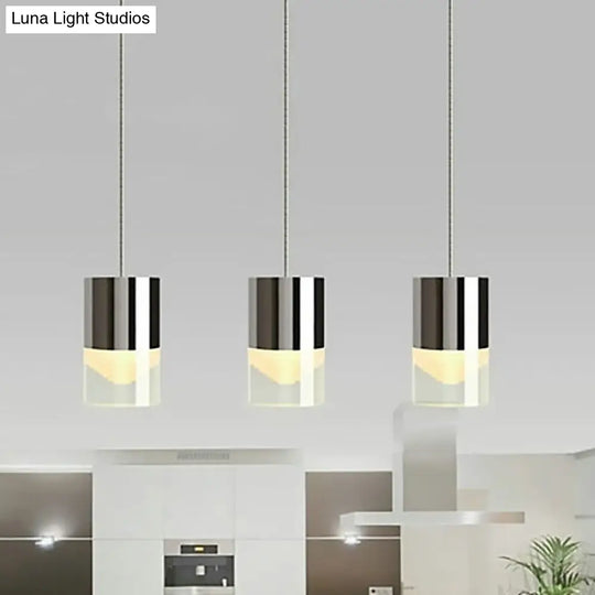 Modern Metal & Glass Chrome Triple Light Cylinder Pendant Lamp For Bar / White