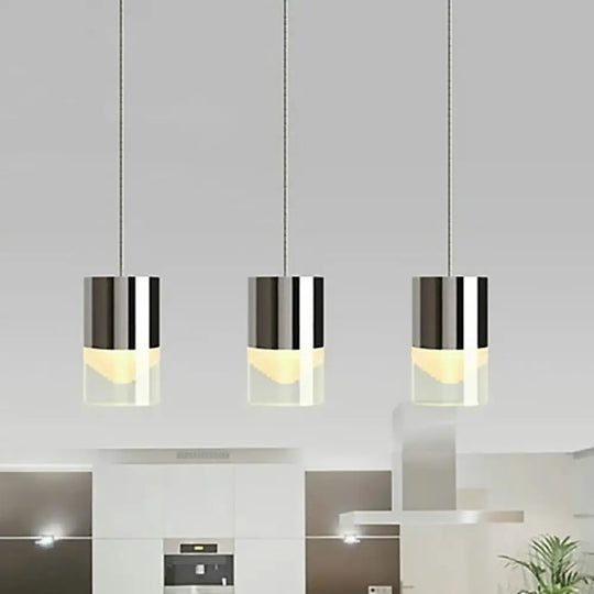 Chrome Glass Pendant Light For Bar With Modern Triple Cylinder Design / White