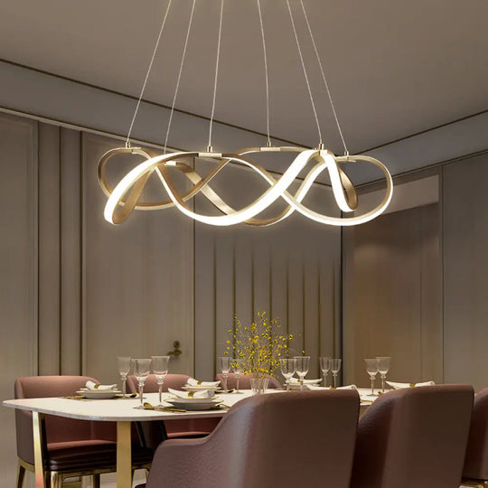 Chrome/Gold Twined Chandelier: Stylish Metal Led Pendant Light For Dining Room - 31/43 Wide Gold / 1