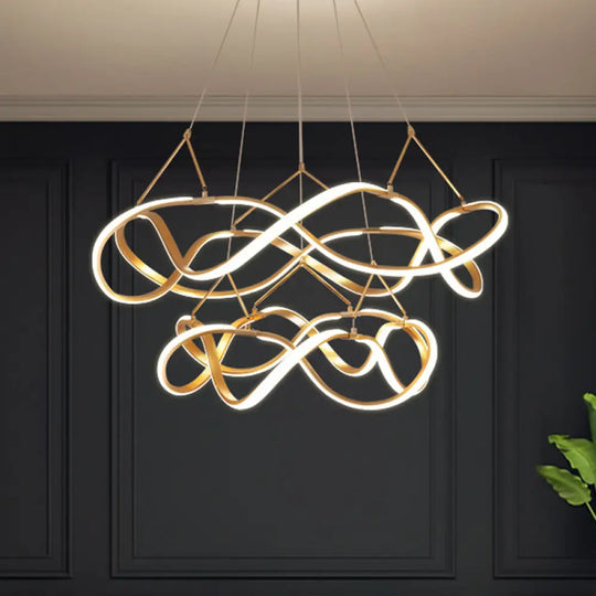 Chrome/Gold Twined Chandelier: Stylish Metal Led Pendant Light For Dining Room - 31/43 Wide Gold / 2