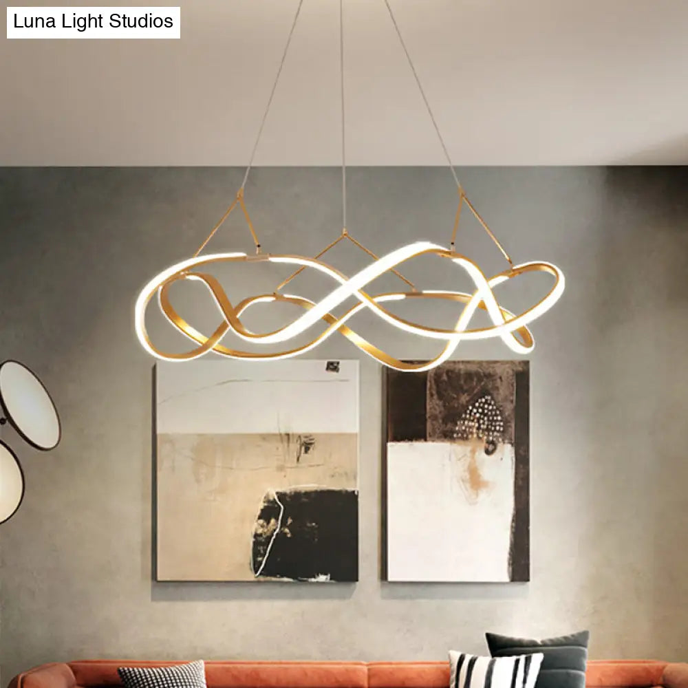 Chrome/Gold Twined Chandelier: Stylish Metal Led Pendant Light For Dining Room - 31/43 Wide