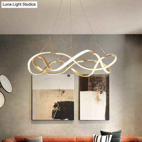 Chrome/Gold Twined Chandelier: Stylish Metal Led Pendant Light For Dining Room - 31/43 Wide