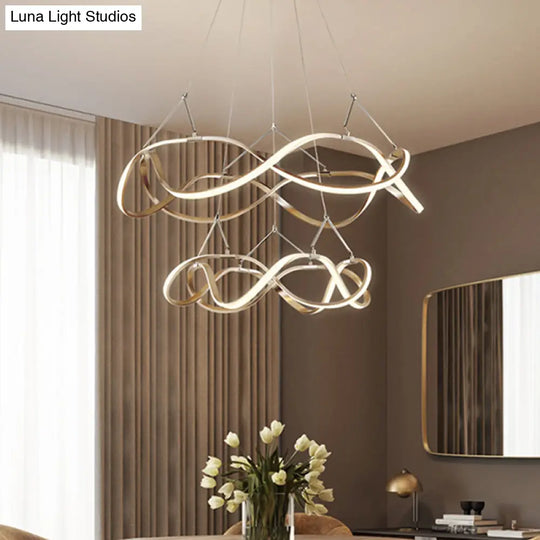 Chrome/Gold Twined Chandelier: Stylish Metal Led Pendant Light For Dining Room - 31/43 Wide