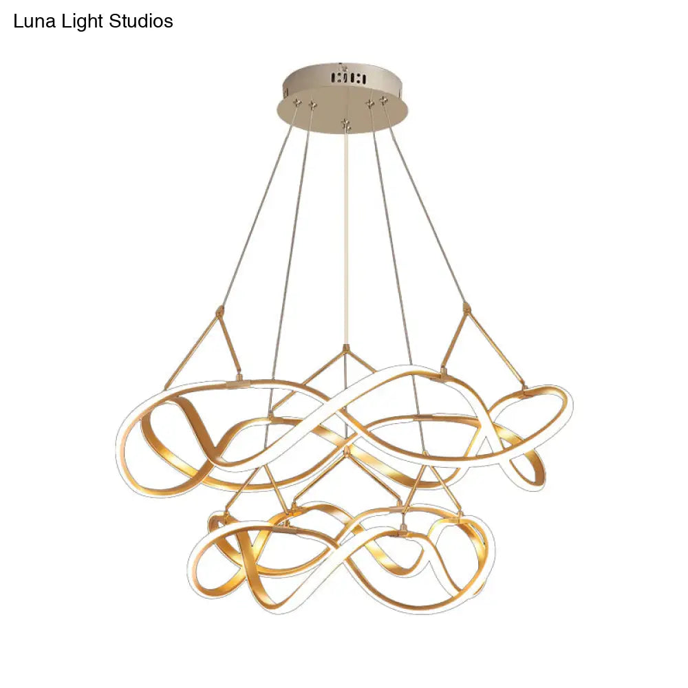 Chrome/Gold Twined Chandelier: Stylish Metal Led Pendant Light For Dining Room - 31/43 Wide