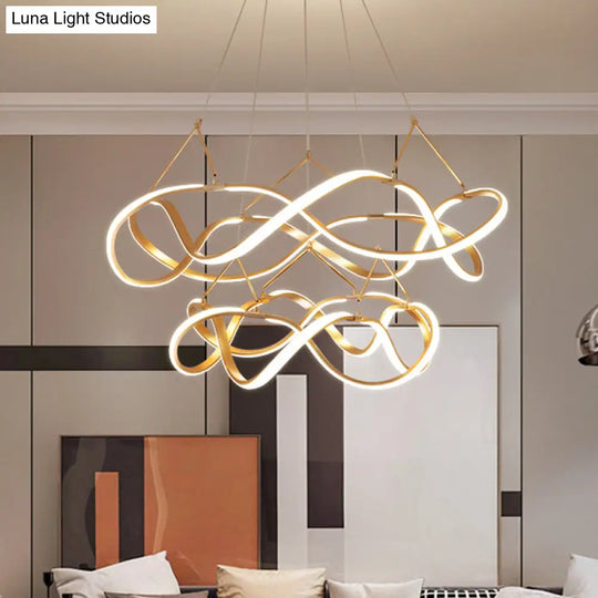 Chrome/Gold Twined Chandelier: Stylish Metal Led Pendant Light For Dining Room - 31/43 Wide