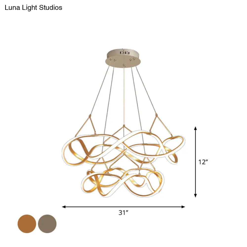 Chrome/Gold Twined Chandelier: Stylish Metal Led Pendant Light For Dining Room - 31/43 Wide