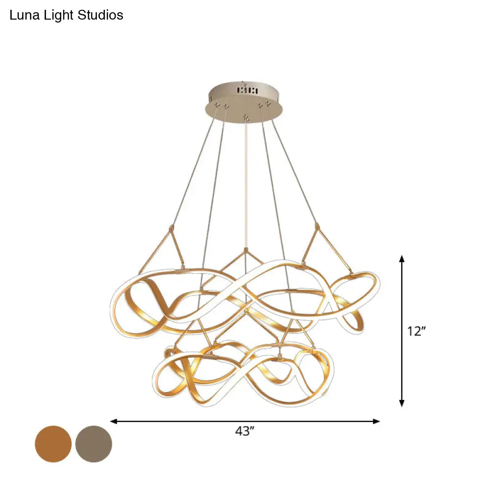 Chrome/Gold Twined Chandelier: Stylish Metal Led Pendant Light For Dining Room - 31/43 Wide