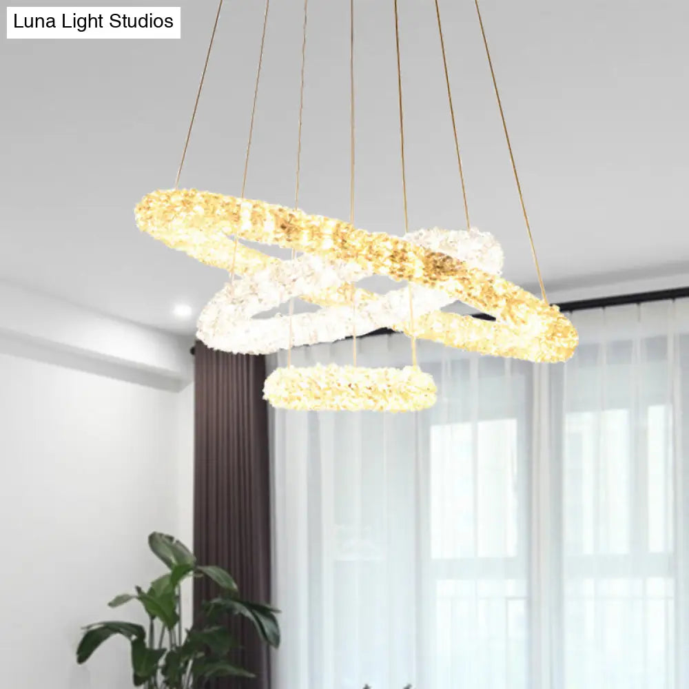 Chrome Led Crystal Beaded Pendant Light - Modern Chandelier Lamp (Warm/White/Natural Light) /