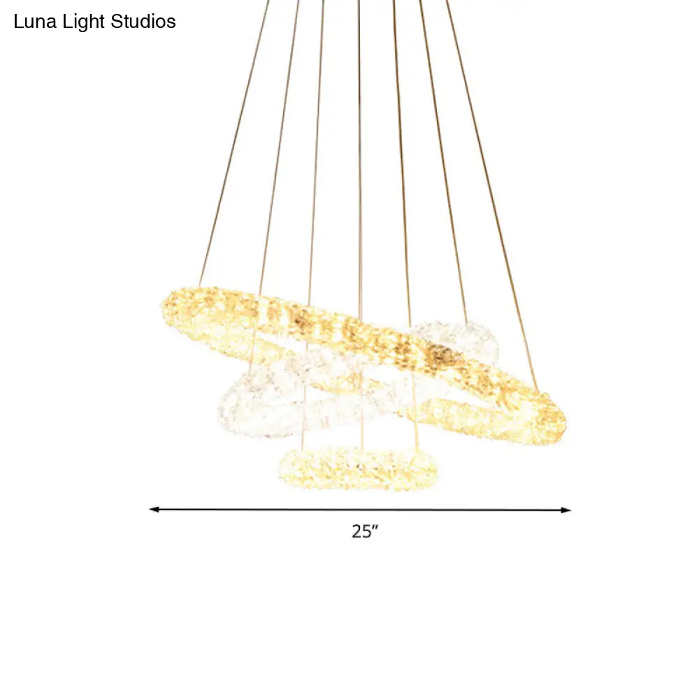 Chrome Led Crystal Beaded Pendant Light - Modern Chandelier Lamp (Warm/White/Natural Light)