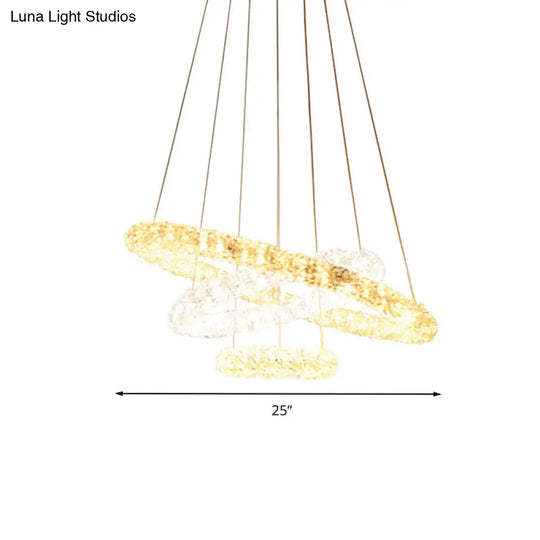 Chrome Led Crystal Beaded Pendant Light - Modern Chandelier Lamp (Warm/White/Natural Light)