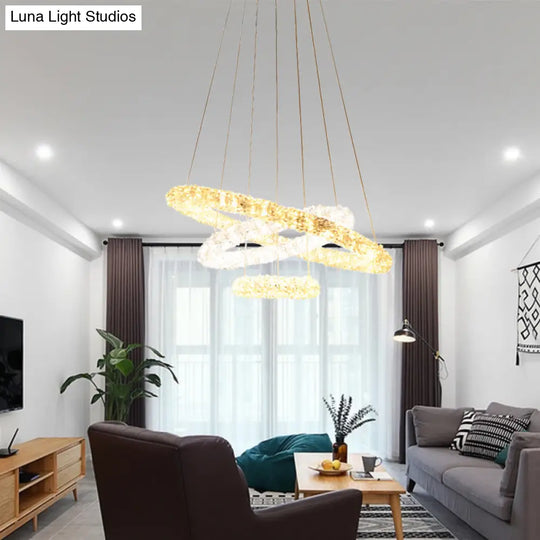 Chrome Led Chandelier Lamp: Simple Crystal Beaded Pendant Light Fixture Warm/White/Natural