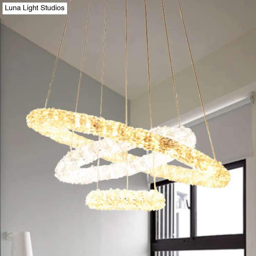 Chrome Led Crystal Beaded Pendant Light - Modern Chandelier Lamp (Warm/White/Natural Light) / Warm