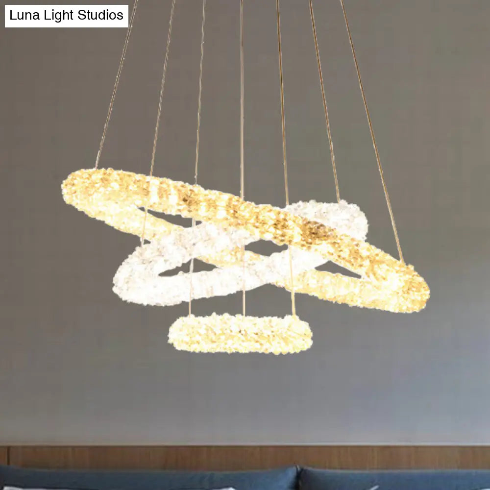 Chrome Led Crystal Beaded Pendant Light - Modern Chandelier Lamp (Warm/White/Natural Light) / White