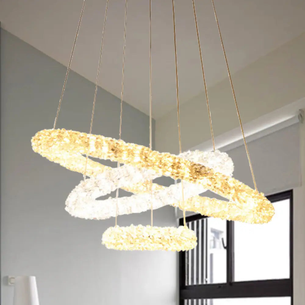 Chrome Led Chandelier Lamp: Simple Crystal Beaded Pendant Light Fixture Warm/White/Natural / Warm