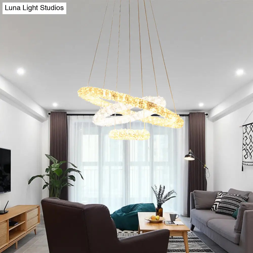 Chrome Led Crystal Beaded Pendant Light - Modern Chandelier Lamp (Warm/White/Natural Light)