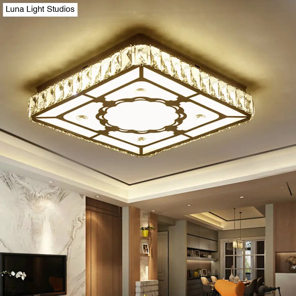 Chrome Led Crystal Block Ceiling Flush Lamp For Modern Living Room