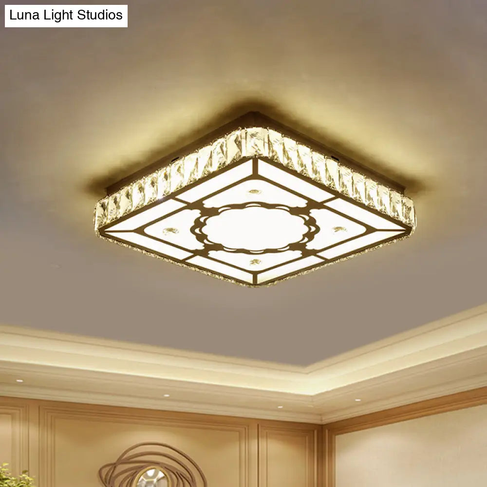Chrome Led Crystal Block Ceiling Flush Lamp For Modern Living Room