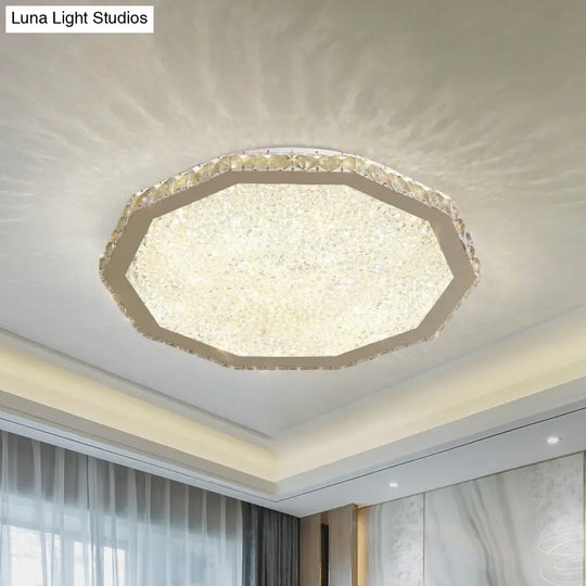 Chrome Led Crystal Polygon Ceiling Light: Minimalist Flush Mount Fixture