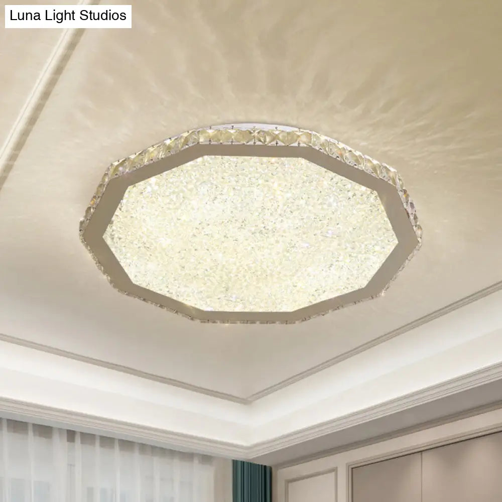 Chrome Led Crystal Polygon Ceiling Light: Minimalist Flush Mount Fixture