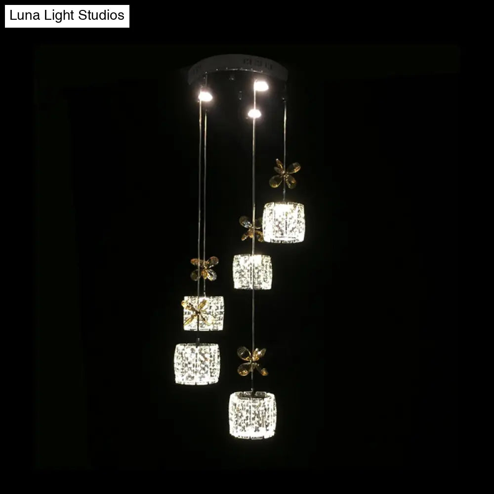 Chrome Led Multi Light Pendant With Faceted Crystal And Modern Cylinder Design For Dining Room -