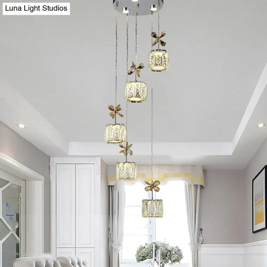Stylish Crystal Hanging Lamp With Led Multi Light Pendant For Dining Room - Modern Cylinder Design