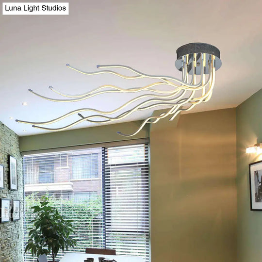 Chrome Led Semi Flush Mount Aluminum Wavy Ceiling Light For Minimalist Interiors