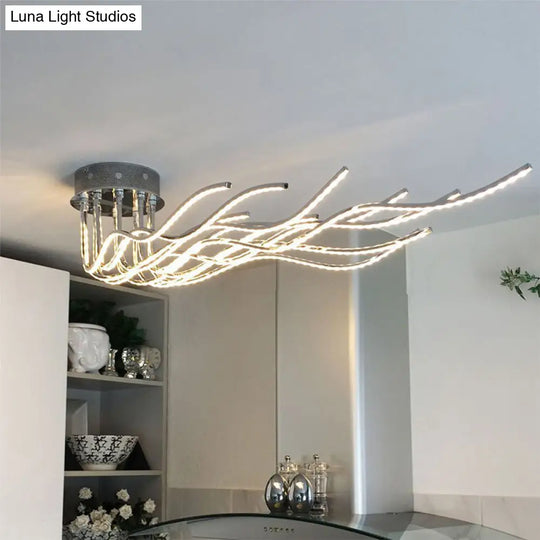 Chrome Led Semi Flush Mount Aluminum Wavy Ceiling Light For Minimalist Interiors