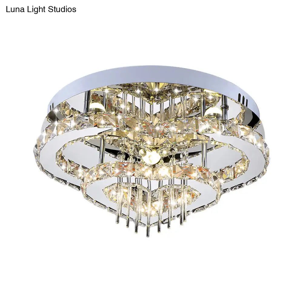 Chrome Loving Heart Led Ceiling Fixture With Crystal Block And Multicolor Light