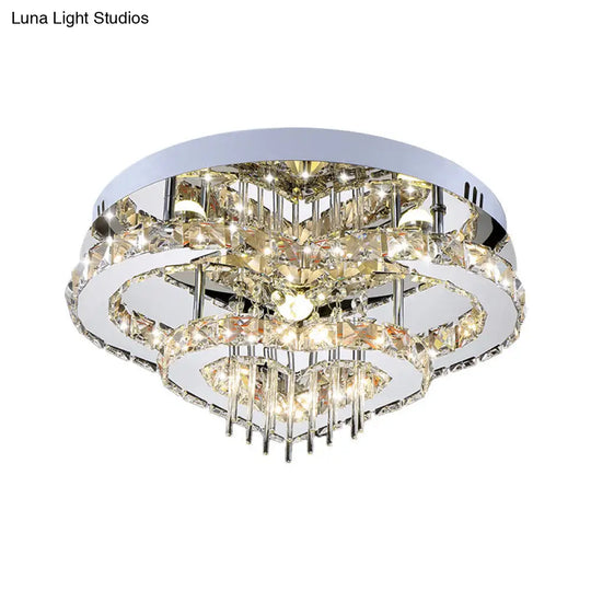 Chrome Loving Heart Led Ceiling Fixture With Crystal Block And Multicolor Light