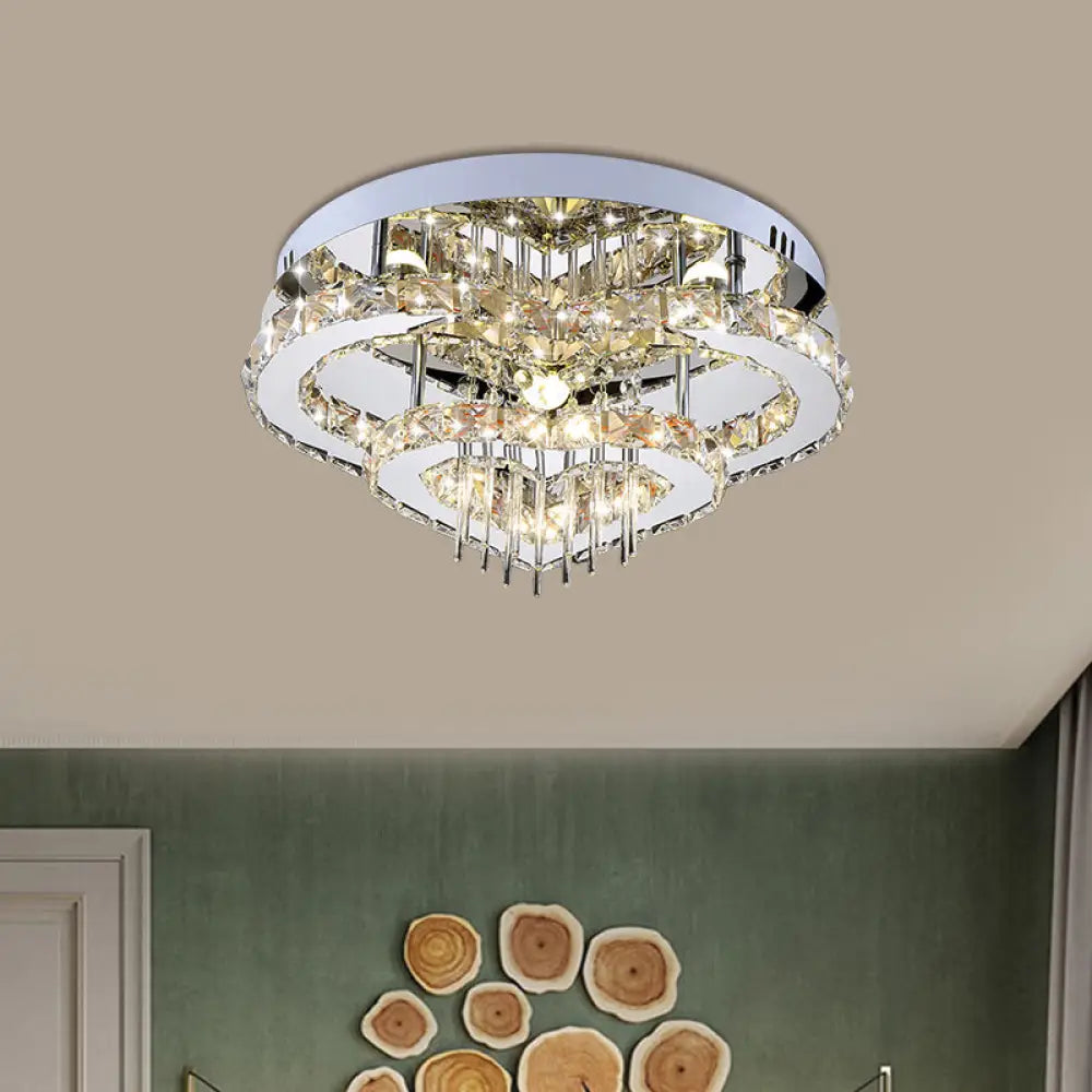 Chrome Loving Heart Led Ceiling Fixture With Crystal Block And Multicolor Light / 3 Color