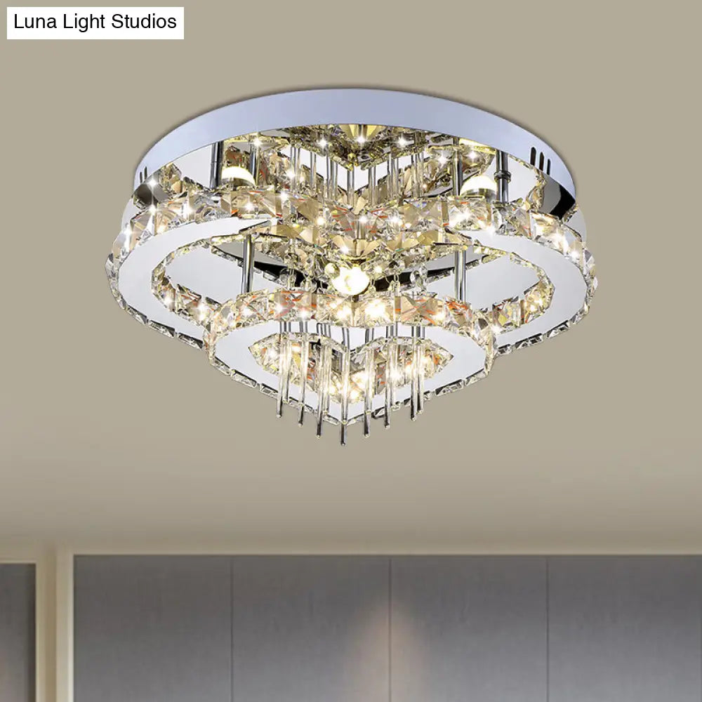 Chrome Loving Heart Led Ceiling Fixture With Crystal Block And Multicolor Light