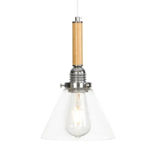 Chrome Pendant Light Fixture - Modern Cone/Flared/Gourd Shape 1 Clear Glass Hanging / Cone