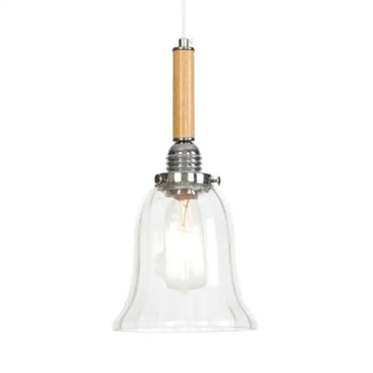 Chrome Pendant Light Fixture - Modern Cone/Flared/Gourd Shape 1 Clear Glass Hanging / Bell