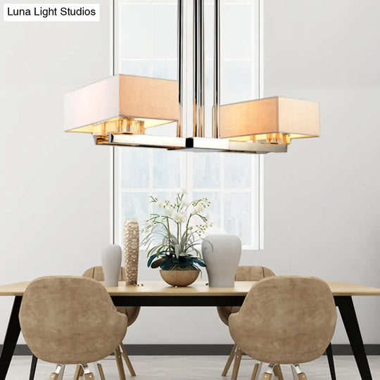 Chrome Pendant Light With Fabric Shade - Rectangular Design Classic Island Lamp For Dining Room