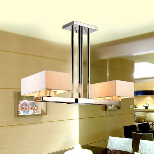 Chrome Pendant Light With Fabric Shade - Rectangular Design Classic Island Lamp For Dining Room