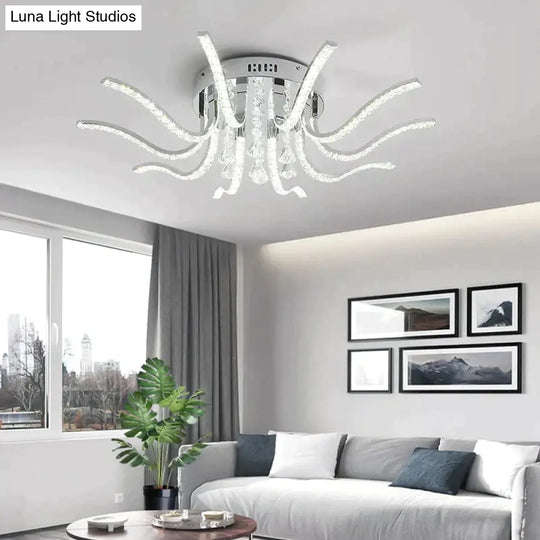 Chrome Plated Finish Crystal Rc Modern Led Ceiling Lights For Living Room Bedroom Sutdy Dimmable