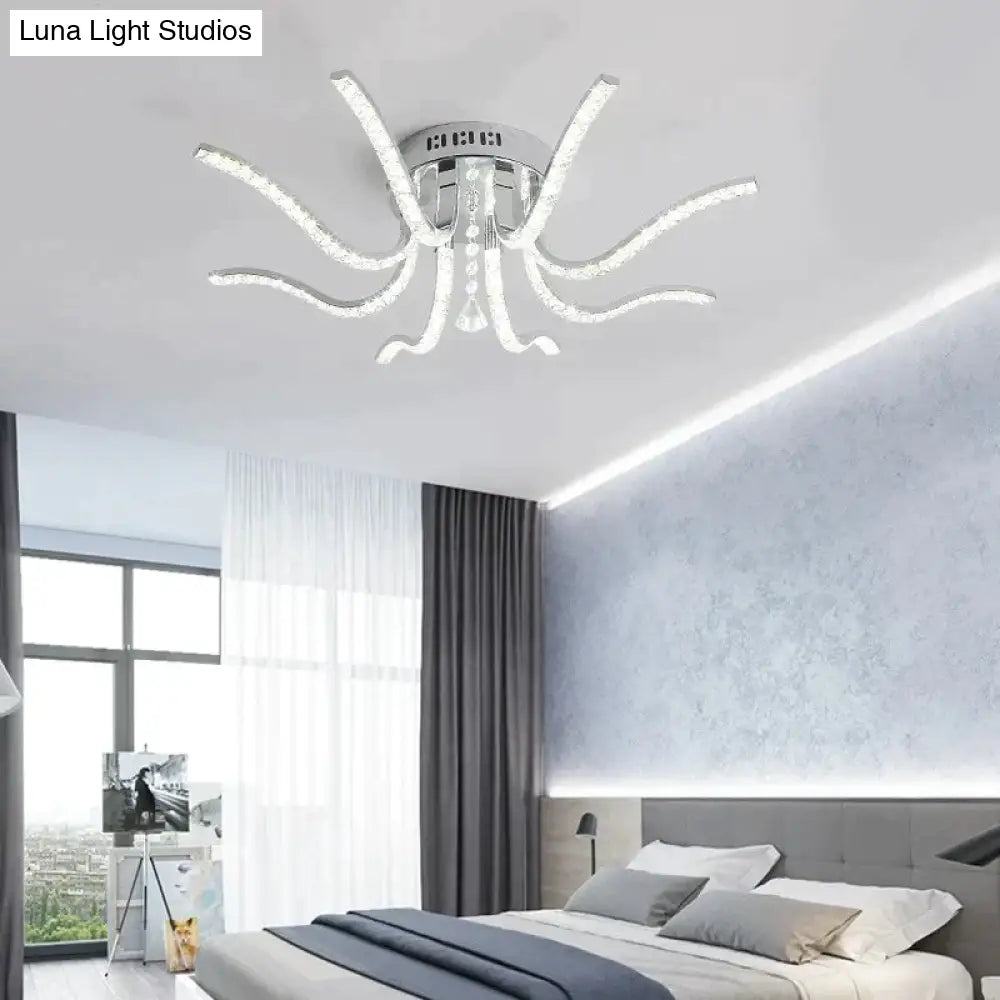 Chrome Plated Finish Crystal Rc Modern Led Ceiling Lights For Living Room Bedroom Sutdy Dimmable