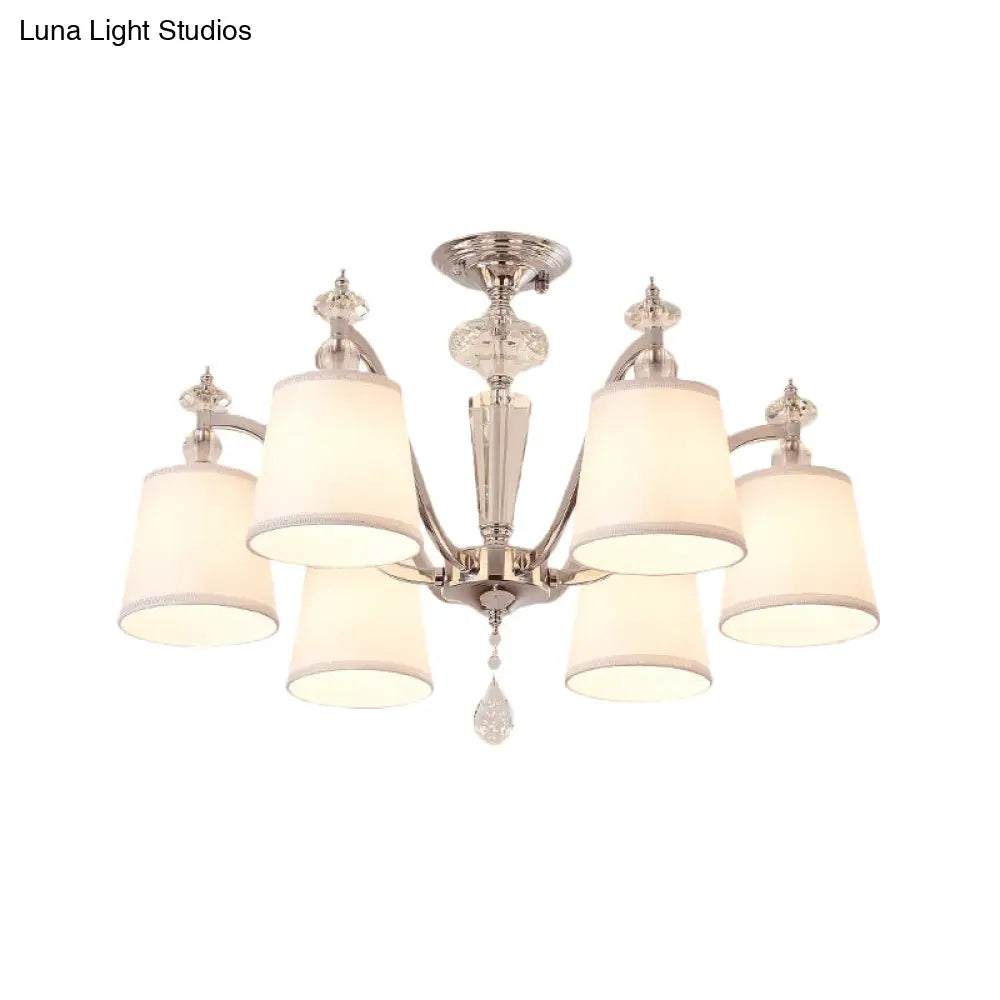 Chrome Semi Flushmount Crystal Ceiling Lamp With Modern Fabric Design And 3/6 Lights For Living Room