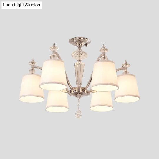 Chrome Semi Flushmount Crystal Ceiling Lamp With Modern Fabric Design And 3/6 Lights For Living Room